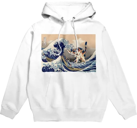 神奈川沖浪裏にまざり猫のhoodie