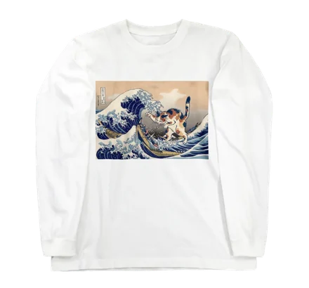 神奈川沖浪裏にまざり猫のlongtee