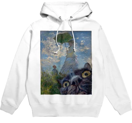 散歩、日傘をさす女にまざり猫のhoodie