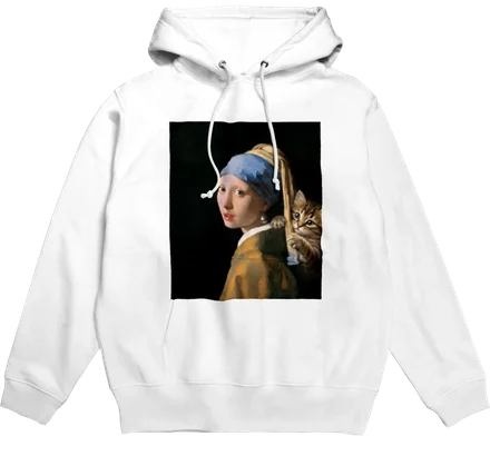 真珠の耳飾りの少女にまざり猫のhoodie