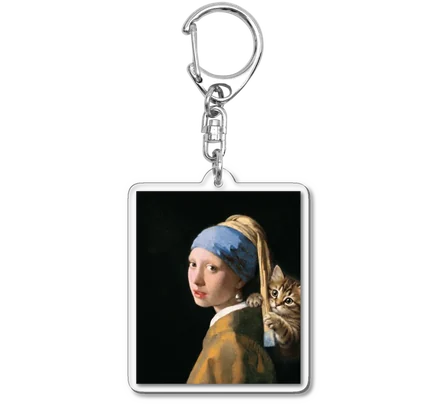 真珠の耳飾りの少女にまざり猫のkeyring