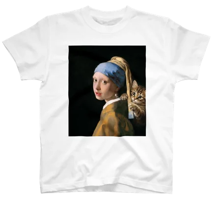 真珠の耳飾りの少女にまざり猫のtshirt