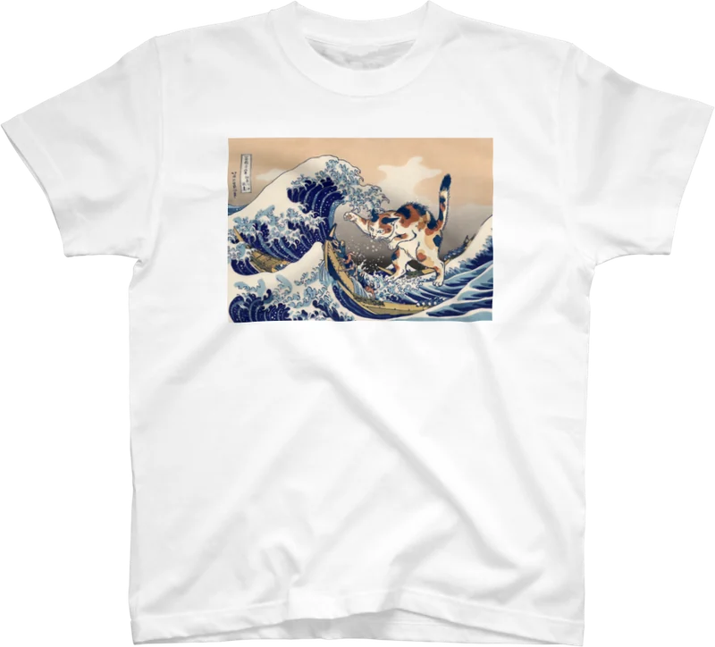 神奈川沖浪裏にまざり猫 のTシャツ
